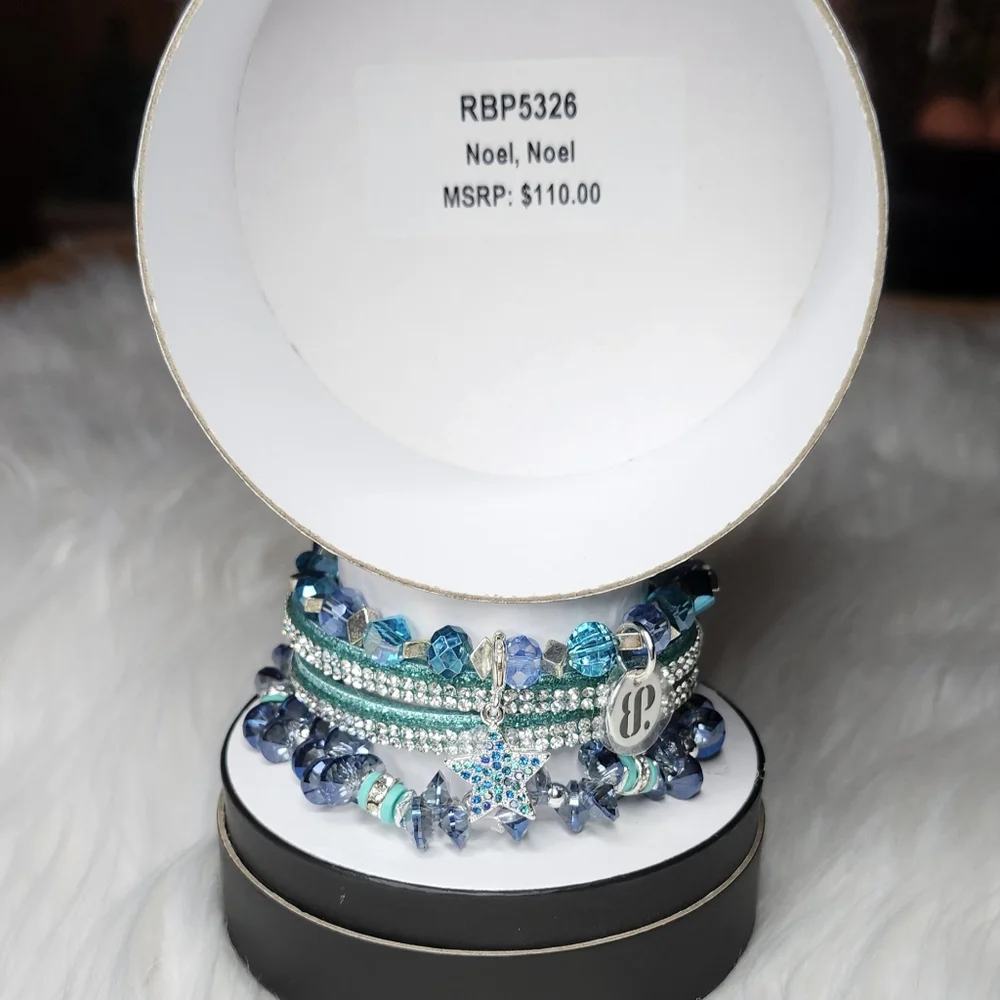 3 Bracelet set Noel, Noel Blue Aqua Turquoise Bling Sparkle Stars Holiday - Picture 5 of 5